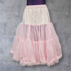 Tatyana Pink Tulle Layered Full Petticoat Crinoline Slip Skirt M/L 50s Style i10